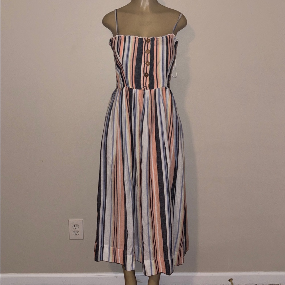 Lilah Multi Striped Pleated Midi Dress -Free People size L - Picture 6 of 9